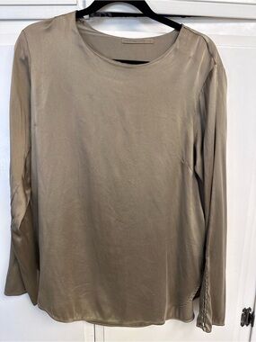 Light Taupe Long-Sleeve Satin Blouse by Frank Lyman